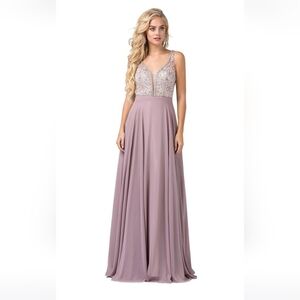 V- Neck and flower skirt prom dress